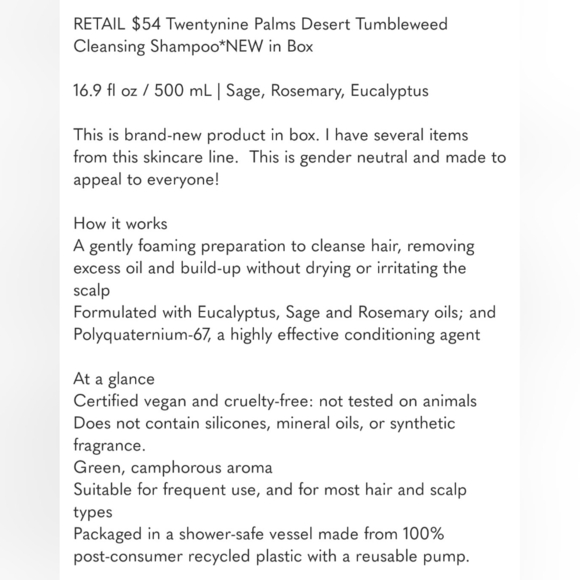 Twentynine Palms Desert Tumbleweed Cleansing Shampoo *NEW* RETAIL $54 - Picture 7 of 7